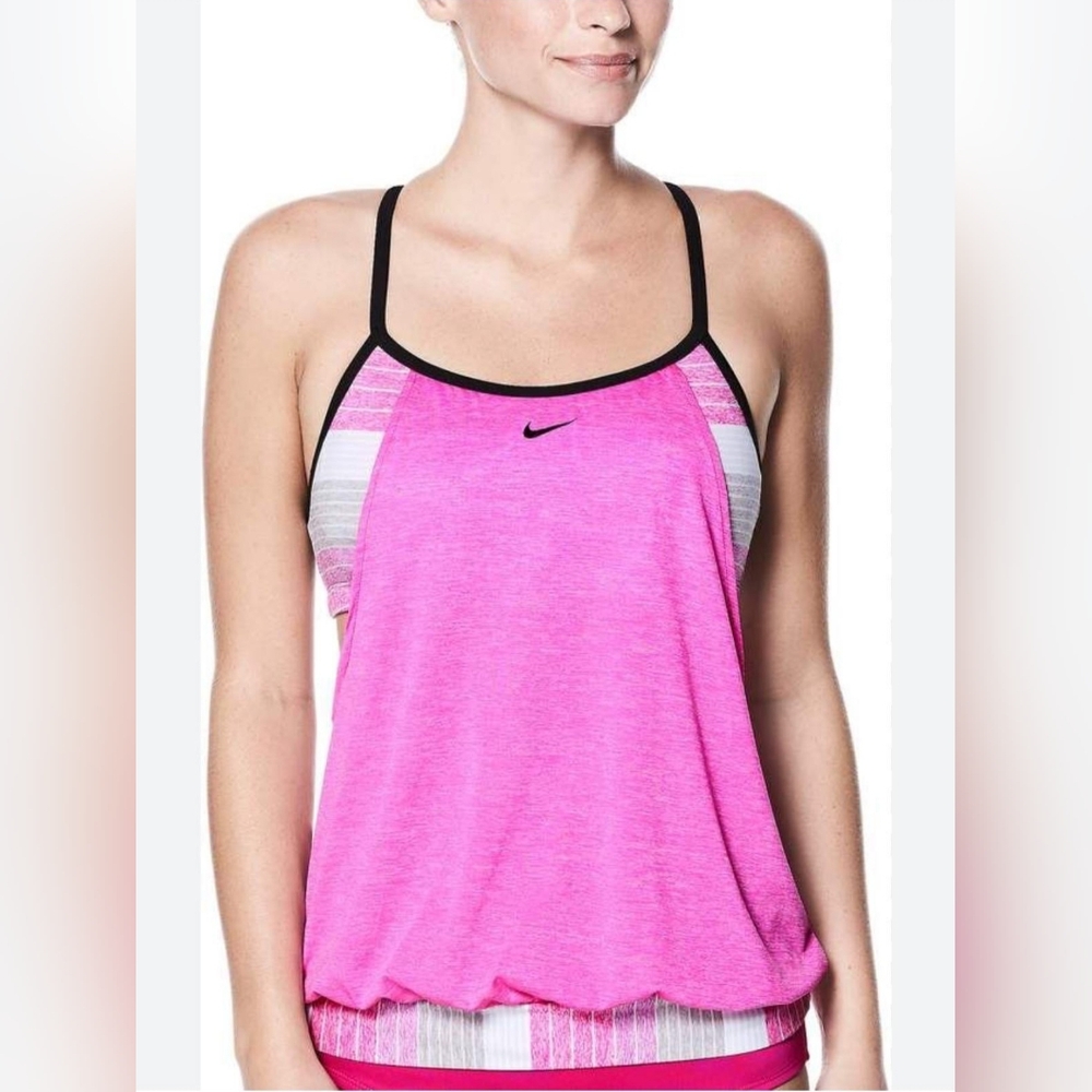 NIKE Pink Striped Layered Tankini L